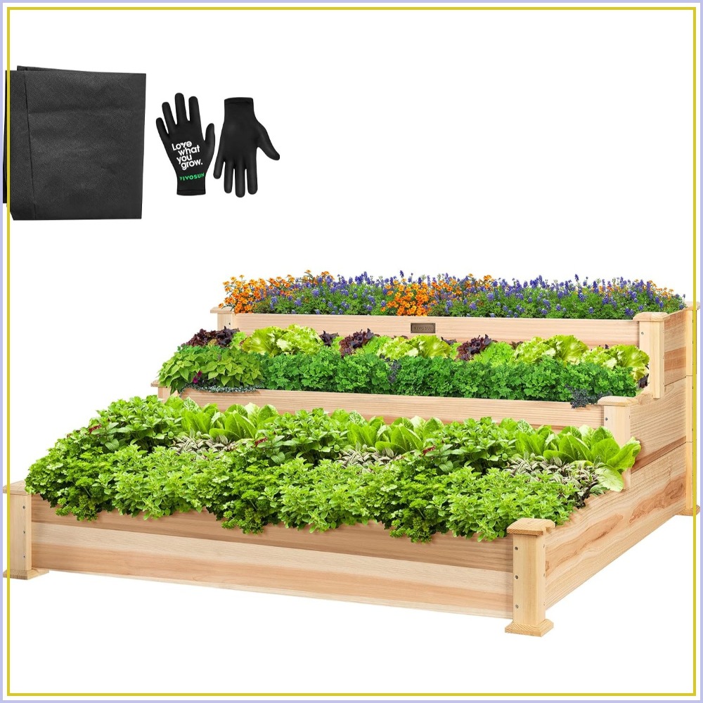 Gardening Tools Images - 3-poziomowa podwyższona grządka ogrodowa z drewna,