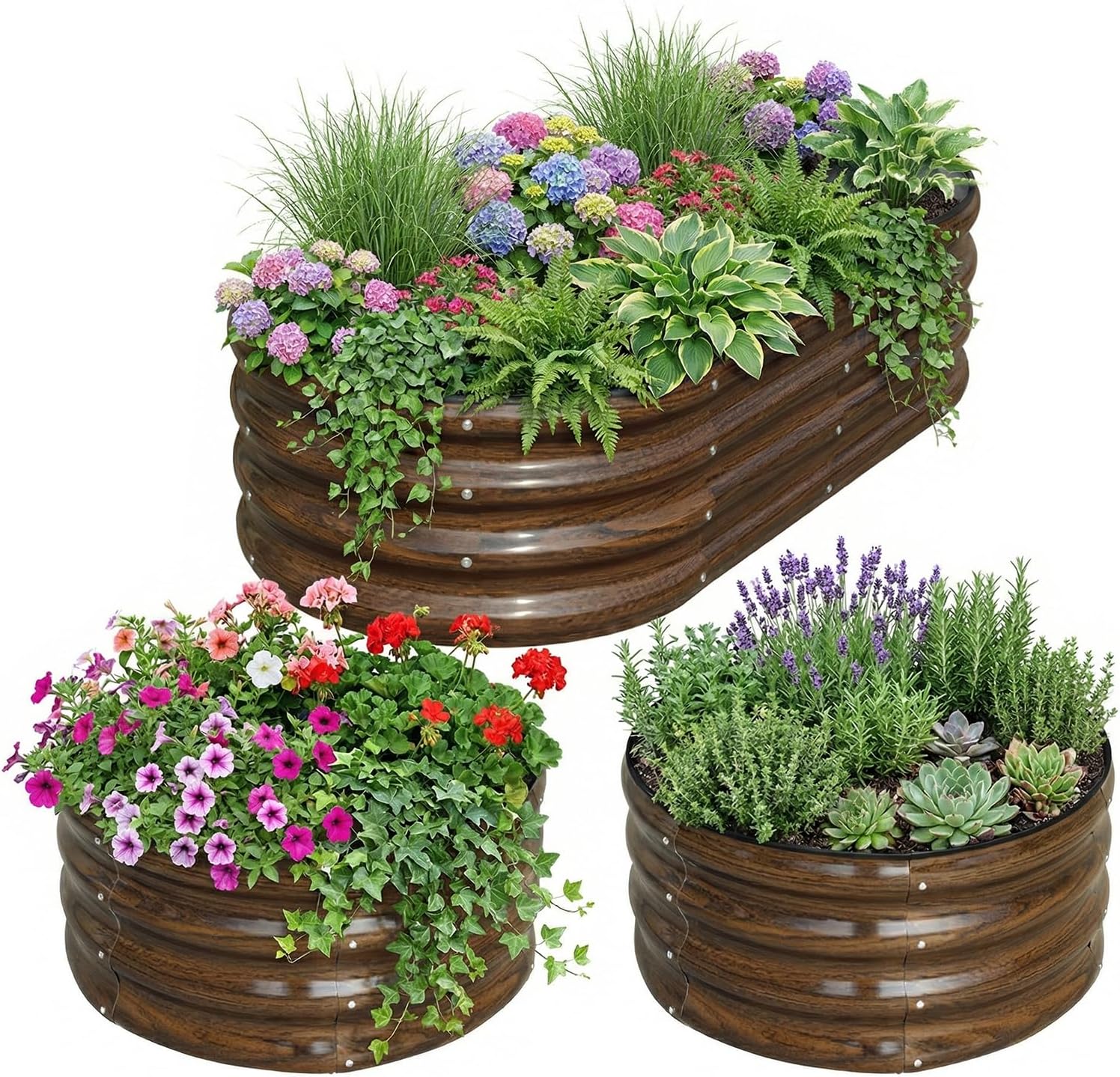 Raised Bed Planter Box - Zestaw 3 podwyższonych zaroślów odnowionych do